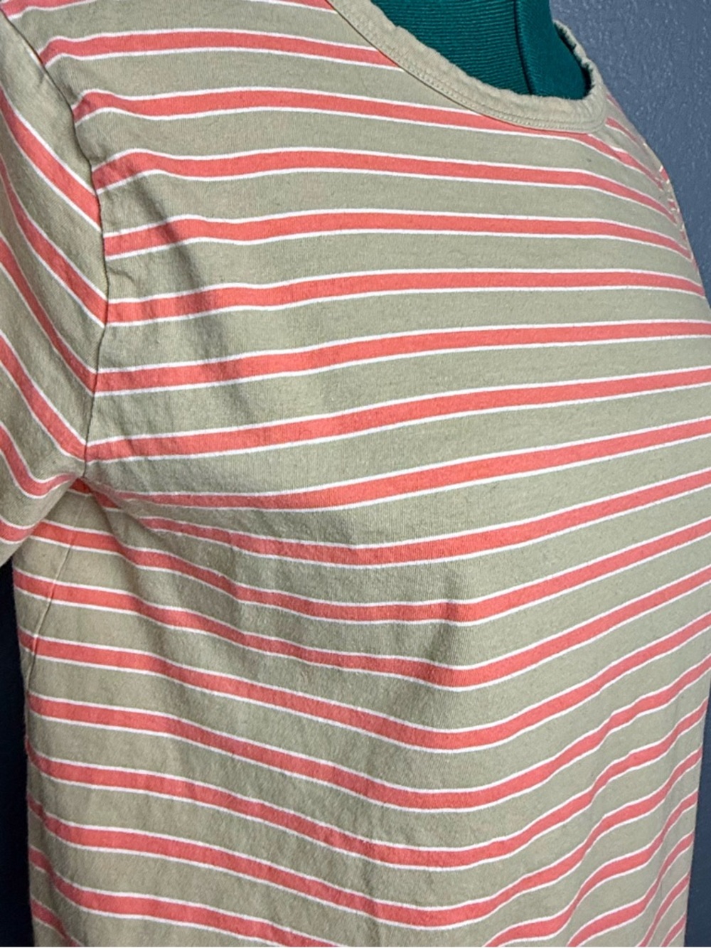Vintage GAP Stripe Tee Size L Olive Coral White Cotton Short Sleeve Retro T Shir